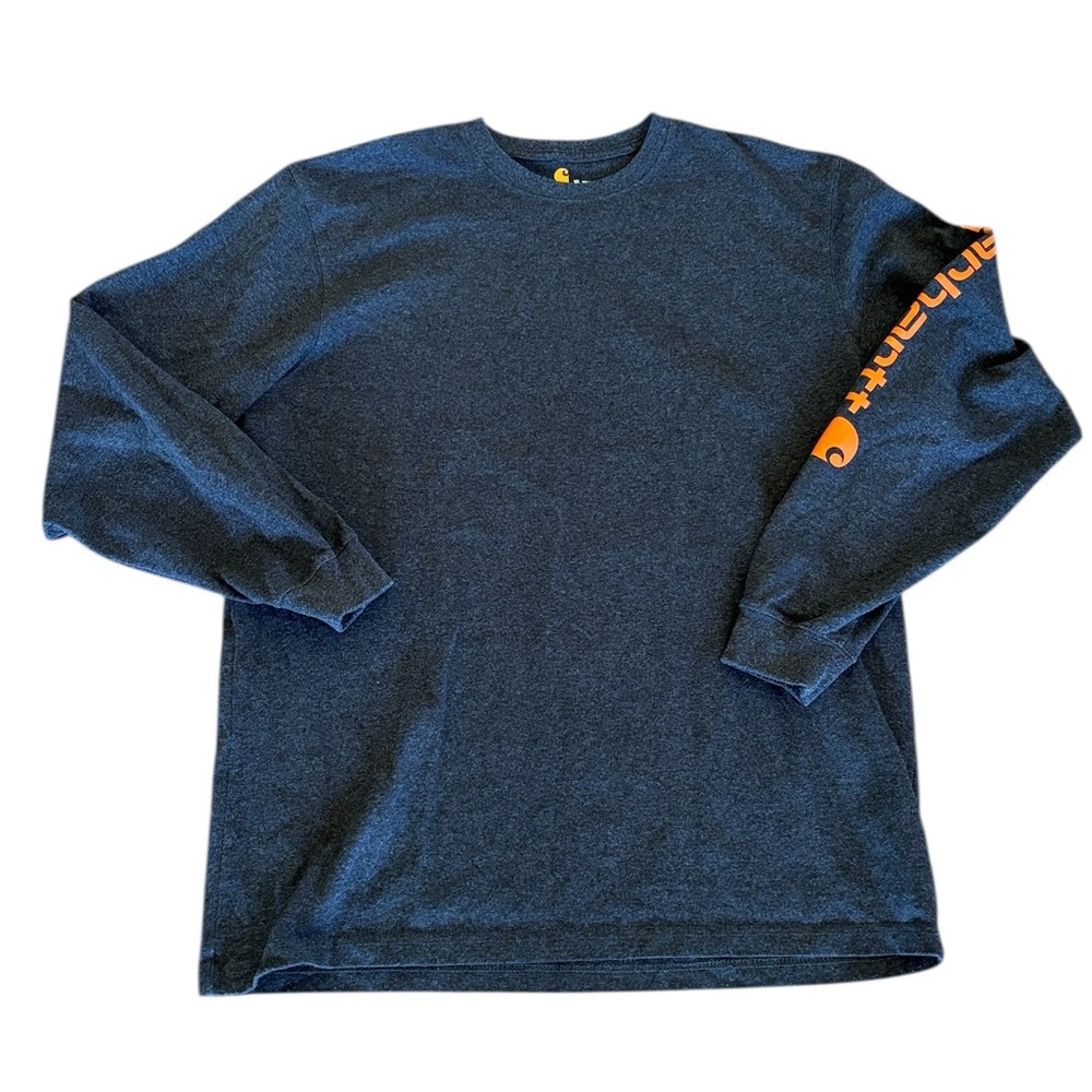 Carhartt Gray Orange‎ Long Sleeve Crew Neck Original Fit Tee Shirt Size XL Tall
